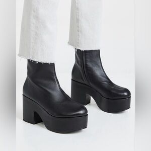 LARROUDE Miso Boots 8.5 Black Leather Chunky Platform Block Heel Side Zipper